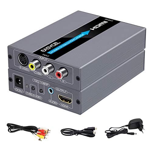 EASYCEL Convertidor RCA S-Video a HDMI, RCA Composite CVBS AV o S-Video + entrada de audio R/L a salida HDMI convertidor de escala, compatible con interruptor de salida 720P / 1080P para N64, PS2,