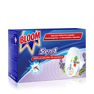 Bloom Insecticida Eléctrico Líquido Lavanda y Eucalipto (1 aparato + 2 recambios), insecticida eléctrico para mosquitos común y tigre, tecnología doble eficacia