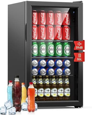 WIE Nevera Pequeña, Refrigerador de Bebidas con Puerta de Vidrio, 3 Estantes Ajustables, Control Inteligente, Puerta Reversible, Frigorificos Pequeños para Inicio/Bar/Oficina/Hotel (Negro 86L)