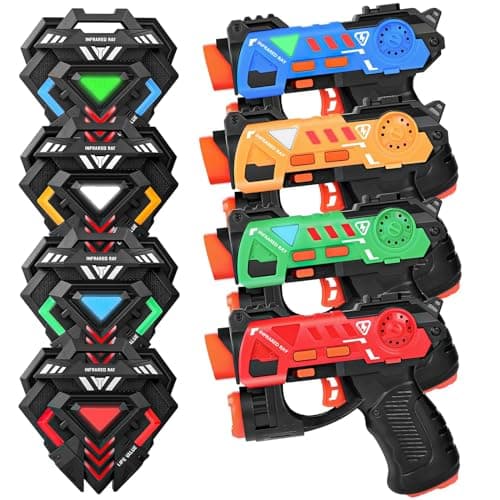 4 Kit de Pistolas Juguetes Laser Tag Guns para Niños, Laser Tag para Niños de 4 5 6 7 8-12 Años, 4 Chalecos de Infrarrojos y 4 Pistolas láser, Multi Jugadores Deportes y Juguetes al Aire Libre