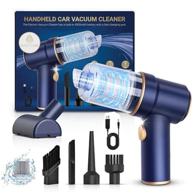 EveryKip© Aspirador De Mano para Coche | Mini Aspiradora Potente 12000PA | 4000mAh Recargable USB | Aire Comprimido Limpieza Portatil, Sofa, Cocina, Maletero, Pelo De Mascotas