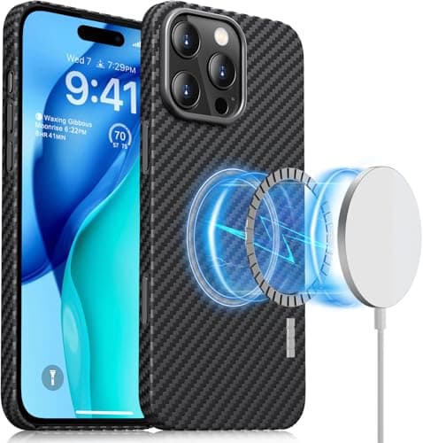 memumi Funda Magnética Fibra de Aramida para iPhone 16 Pro MAX, Resistente y Duradera Compatible con MagSafe Funda Fina para iPhone 16 Pro MAX Case Minimalista con Diseño de Fibra de Carbono, Negro