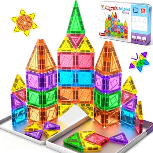 Subtail 54PCS Mini Bloques Construccion Magneticas Niños Juguetes Viaje para Niños Niñas 3 4 5 6 7+ Años Creativo Educativos Magnetic Tiles Juego Magnetico Regalo Juegos Cumpleaños Navidad Comodidad