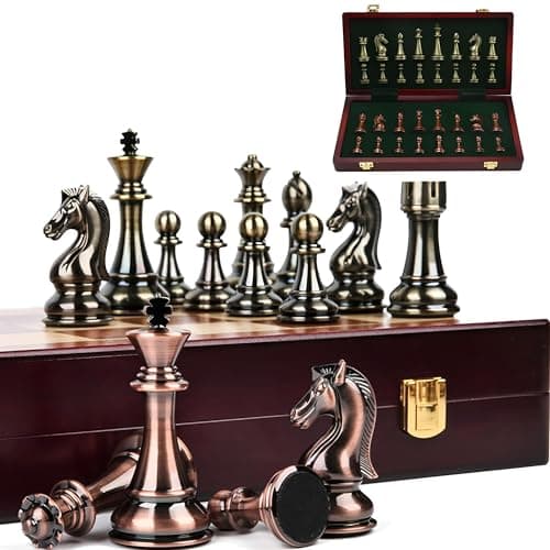 MZSX Juego De Ajedrez Mejorado, Forja de Metal Puro, Lujo, profesionalía, portátil de Tablero Plegable, niños y Adultos, Ranuras De Almacenamiento, Regalos Ideales y Juegos del Aire Libre