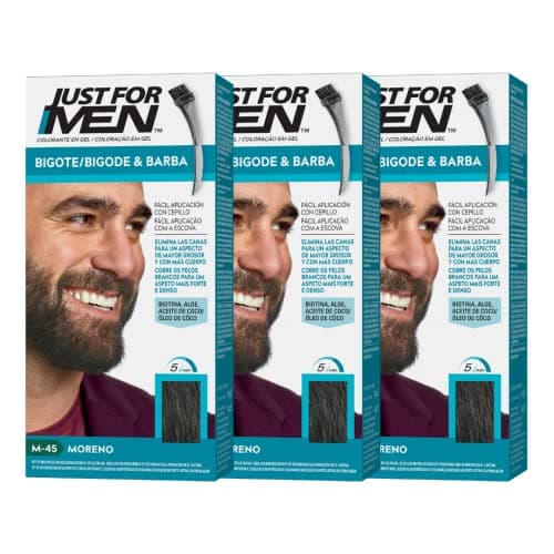 Just For Men Tinte Para Bigote y Barba, Elimina Las Canas Para Una Apariencia Más Espesa Y Completa, Con Pincel Aplicador Incluido, Color Moreno, M45 (3 Pack)