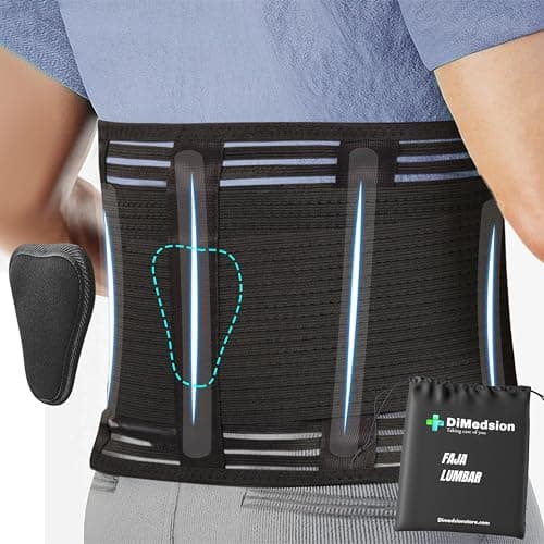 Dimedsion Faja lumbar hombre trabajo con almohadilla lumbar removible - Faja lumbar hombre con bolsa, Fajas lumbares para hombre y mujer para molestias de espalda, fajas de trabajo (L)