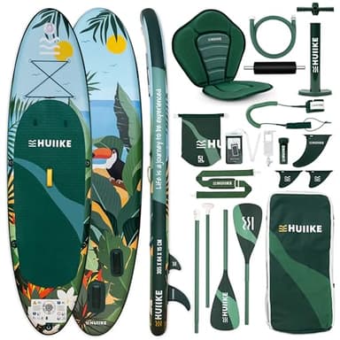 Tabla Paddle Surf Hinchable con Accesorios Premium - HUIIKE | Tabla Padel Surf Hinchable con Remo Doble Uso y Asiento Kayak | Stand Up Paddle Board Gran Estabilidad y Resistencia | Pádel Sup Board