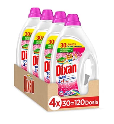 Dixan Detergente Líquido Lavadora, Adiós al Separar Total 4 en 1, (pack de 4, total: 120 lavados) Limpieza, luminosidad, frescor y sostenibilidad para la ropa de color