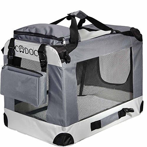 CADOCA® Transportín Mascotas Plegable con Alfombrilla Suave y Tazón Talla L 70x52x50cm Bolsa Viajes Transportadora Perros Gatos Gris