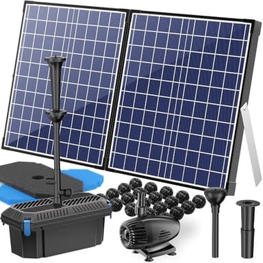 Biling Juego completo de filtros solares para estanques con bomba – 50 W 2100 l/h Bomba solar para estanques con filtro para estanques de hasta 4000 l – Fuente solar para jardín exterior estanques