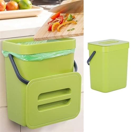 BELLE VOUS Set de Basurero de Cocina - 2x Cubo de Residuos Pequeño Verde - Mini Papelera Colgable de 2,3 y 4 L para Puerta Fregadero o Encimera - para Basura Organica y Desperdicios