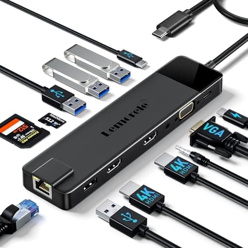 Lemorele Docking Station USB C 3*Display -13 en 1, Hub USB C Dual Monitor con 2 HDMI 4K, Ethernet, VGA, Audio, 4 USB 3.0/2.0, USB-C 5Gbps, PD 100W, SD/TF,USB C Docking Station a MacBook/Windows