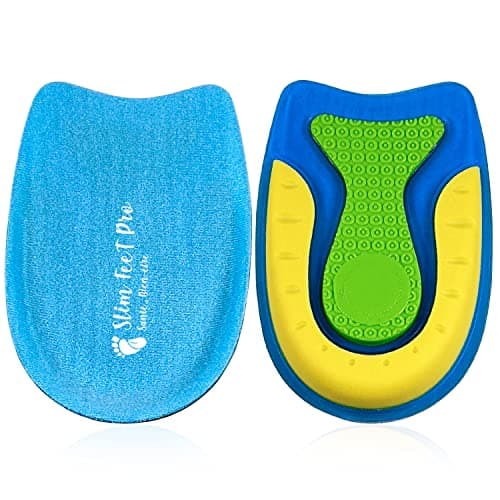 Slim Feet PRO, Talonera de silicona, unisex, de gel ortopédico, de aumento, tamaño L, para proteger del dolor el talón y aliviar el espolón calcáneo, fascitis plantar y tendinitis, Amarillo, Azul