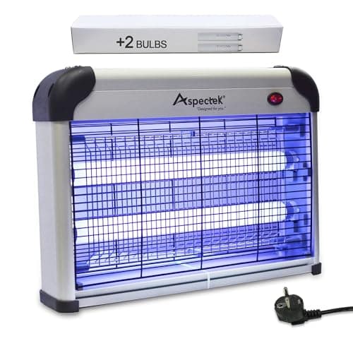 ASPECTEK Lámpara Mata Insectos Electrico 20W | Mata Mosquitos electrico| Lámpara Antimosquitos, Polillas, Zancudos y más | Lámpara UV Repelente de Mosquitos | (Incluye 2 Bombillas de reemplazo)