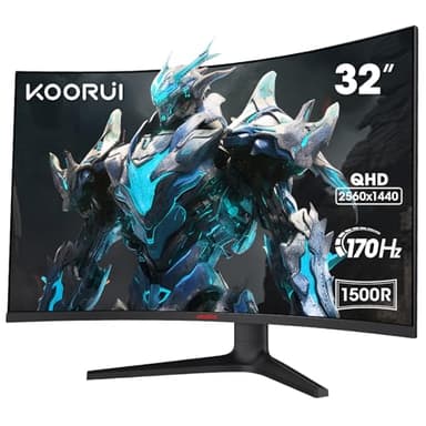 KOORUI Monitor Gaming Curvo 31,5 Pulgadas, Ultrawide Pantallas Ordenador QHD, VA, 1500R, 2xHDMI (170HZ or 144HZ), DP (170Hz) Tecnología AdaptiveSync, DCI-P3 90%, SRGB100%, VESA 75x75mm, Eye Care