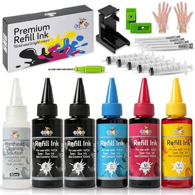 GOODTINTAS Kit de Recarga de Tinta Compatible para Cartuchos de Tinta HP 307XL 305XL 304XL 303XL 302XL 301XL 300 301 302 303 304 305 21 22 62 Incluye 500 ML Tintas+ Accesorios+ 50ml Limpia Cabezales
