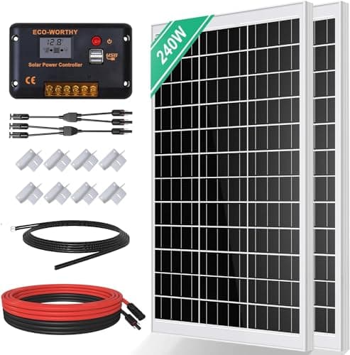 ECO-WORTHY kit panel solar monocristalino 240W módulo solar de 12V + regulador de carga solar de 30A + cable solar de 5m + Z para autocaravana, caravana, hogar y sistema aislado de la red eléctrica