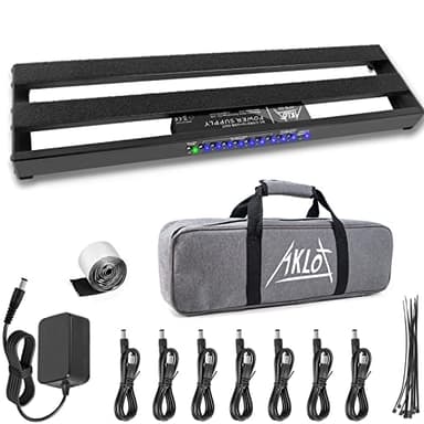 AKLOT Pedalera de Guitarra con Fuente de Alimentación Incorporada Pedalera de Efectos Aleación de Aluminio 48,5 x 13x 4,3cm Negro con Bolsa, Cable de Pedal