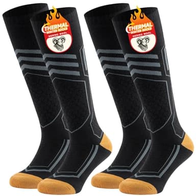 TANSTC Calcetines de Esquí de Lana Merino de Alto Rendimiento para Hombre Mujer Jóvenes 39-42 Calcetines Termicos Frio Extremo Calcetines Deporte Invierno para Esquiar Snowboard Senderismo, Negro