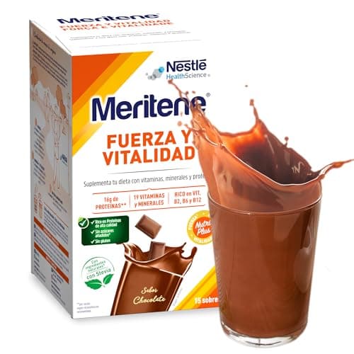 Meritene, Fuerza y Vitalidad, Batidos Sabor Chocolate, Fuerza para tus Músculos, Vitalidad para ti, Solución Nutricional para Adultos con Proteínas, Vitaminas y Minerales, 15 Sobres, 450 gr