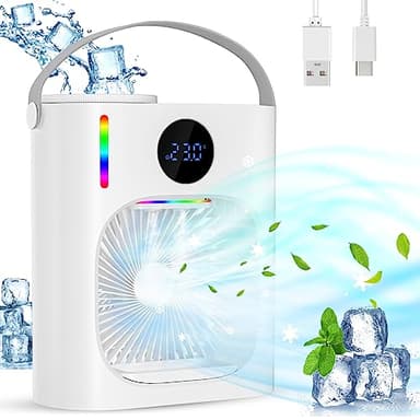 Aire Acondicionado Portatil, GuKKK 4 en 1 Mini Refrigerador de Aire Móvil Ventilador, 900ML Enfriador de Aire, USB Mini Ventilador Aire Acondicionado, 3 Velocidades de Ventilador, para Hogar (A)