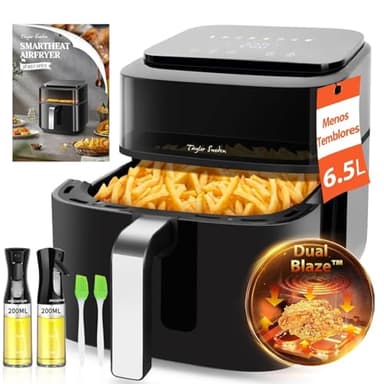 Taylor Swoden Freidora Aire 6,5 Litros Dual Blaze™ Air Fryer 1800W con Ventana, EvenlyCook, 8 Programas, Panel Táctil, Interior Metálico, Apta para Lavavajillas, Con 2 dispensadores de vidrio