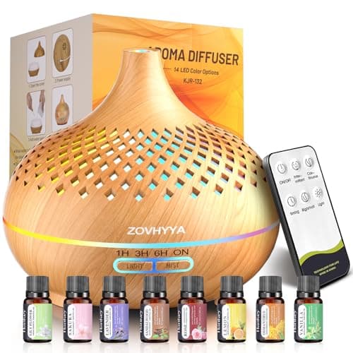 ZOVHYYA 500ML Difusor de Aroma Máquina de Aromaterapia con 14 LED Difusor de Humidificadores Control Remoto 4 Temporizador 2 Patrones de Pulverización