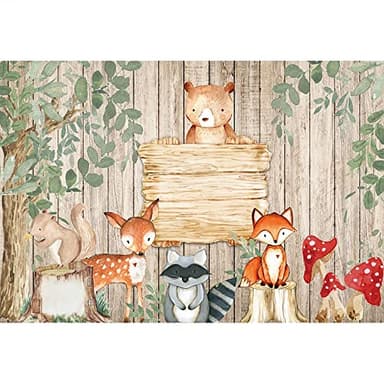 Aoihrraan 2,2x1,5m Bosque Animales Telón De Fondo Lindo Safari Selva Retro Vertical Marrón Madera Tablones Fondo Fotografía Salvaje Uno Dos Cumpleaños Recién Nacido Fiesta Bebé Ducha Retrato Foto