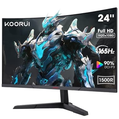 KOORUI Monitor gaming 180HZ，monitor 24 pulgadas curvo 1500R，Pantalla Ordenador FHD 1920x1080，1ms,Compatible con 2 x HDMI 2.0，DP 1.2，Inclinación Ajustable，Eye Care，-5° a 15° Inclinable，VESA 100 x 100mm