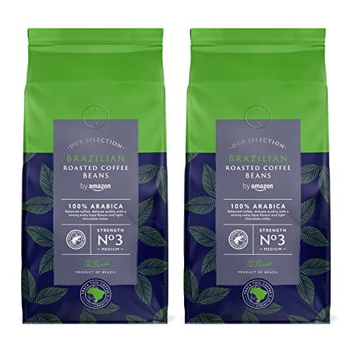 by Amazon Café en Grano Natural de Brazilian, Puro arabica, tueste medio, 1 kg (2 Paquetes de 500g) - Certificado por Rainforest Alliance