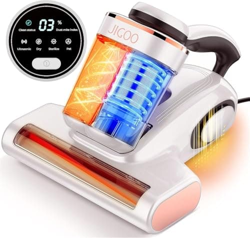 JIGOO J300 Aspirador de Ácaros con Sensor de Ácaros, 500W Aspiradora antiácaros con Doble Taza y Pantalla Digital, Luz UV, para Alergias, Elimina el 99.9% de alérgenos en colchones, Camas y sofás