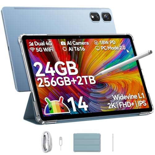 Blackview Android 14 Tablet Tab16Pro, 16GB RAM 256GB ROM/1TB TF Gaming Tablets 11 Pulgadas, 4G LTE 5G WiFi/8MP+13MP Cámara/Widevine L1/7700mAh 18W/Face ID/2024 Octa Core Tablet con Lápiz y Funda