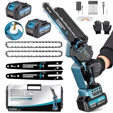 Motosierra Bateria, Mini Motosierra Bateria con Motor sin Escobillas 8 Pulgadas,Motosierra Eléctrica 2 * 4000mAh Liviana, Potente y Versátil | Ideal para Podar, Manualidades, Proyectos DIY(1200W)