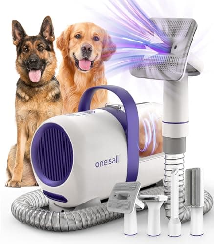 oneisall Aspirador pelos animal domésticocon cepillo, Súper poder de succión con 12000pa, Aspiradora para pelos de perro con un botón, Aspiradora pelos Mascotas con 4 Cepillos,1.5L