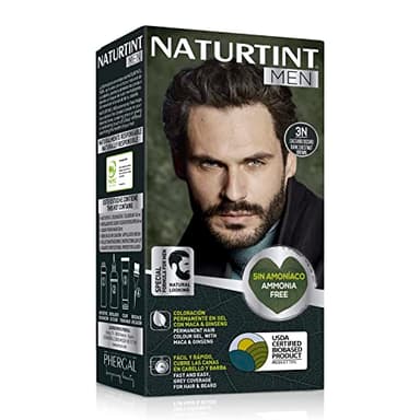 Naturtint Men | Coloración Permanente Sin Amoniaco | 100% Cobertura de Canas | Especial Hombres | Color natural y duradero | Ingredientes Naturales | 3N Castaño Oscuro | 170 ml