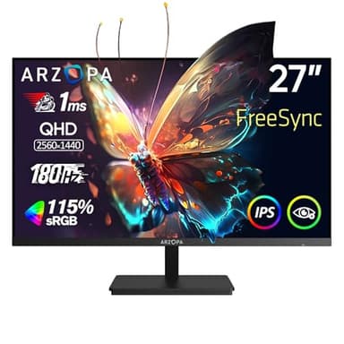 ARZOPA Monitor Gaming 27 Pulgadas 180Hz 2K QHD 2560x1440 Respuesta Rápida de 1ms Pantalla de PC para Computadora IPS 115% sRGB, Compatible con G-Sync,FreeSync,Eye Care,VESA (DP1.4, HDMI 2.0, Type-C)