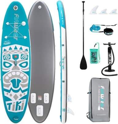 FunWater Paddle Surf Hinchable Tabla de Paddle Surf Stand Up Paddle Board Tiki Sup para Adultos y Jóvenes Premium Antideslizante (Blue Green, 320 * 83 * 15 CM)