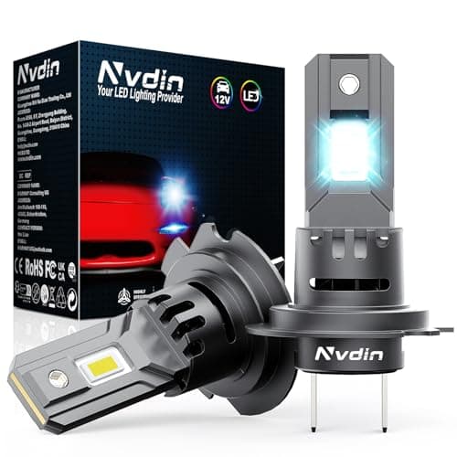 Nvdin bombillas h7 led 28000lm, lámpara para faros de coche y moto, muy compacto y montaje directo, tamaño halógeno 1:1, kit de luces de 12v para luces largas o cortas, 6000k blanco