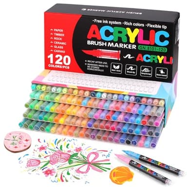 Gunsamg 120 Colores Rotuladores de Pintura Acrílica para Pintura Rupestre, Marcador de Pintura Acrílica para vidrio madera piedra Cerámica tela Metal lienzo tarjetería