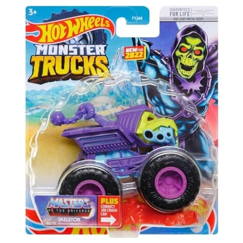 Máquina de juguete Monster Truck edición especial "Masters of the Universe - Skeletor" a escala 1:64 - Coche de juguete para niños 3+ - Monster hot in blister individual HGK43 -