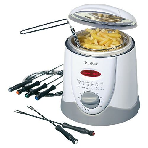 Bomann FFR 1290 CB Freidora, 6 Tenedores de Fondue, 900 W, 1 Liter, plástico, Blanco y Gris