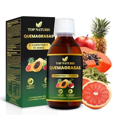 Quemagrasas Potente Para Adelgazar Rápido + Detox Diurético Natural, Control del Apetito, Para Hombre y Mujer con L-Carnitina, Té Verde, Vinagre de Manzana y Frutas. 100% Vegano. Sin Gluten. 250ml