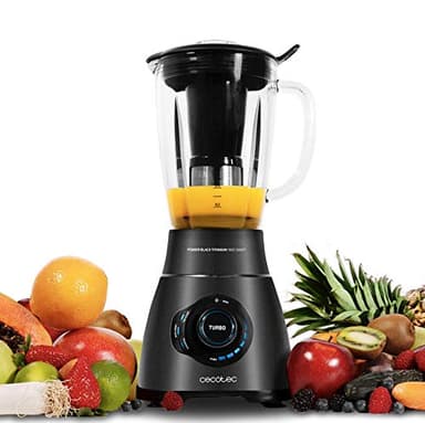 Cecotec Batidora vaso Power Black Titanium 1800 Smart, 1800 W de Potencia, con Cuchilla de 6 Hojas de Titanio Negro, 3 Programas Automáticos y Jarra Termorresistente, Digital