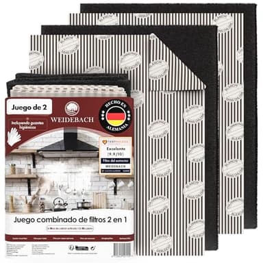 WEIDEBACH® 2 filtros 2 en 1 para campanas extractoras con carbón activo y filtro de grasa, 57 x 47 cm [recortables] – solo 1,2 cm de grosor – filtro para campana extractora, filtro combinado