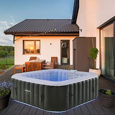 Arebos SPA Hinchable Whirlpool | Bañera de hidromasaje | 185x185cm | para 6 Personas | Banda Luminosa LED | 130 chorros de Masaje | 910 litros | Incluye Cubierta | Masaje de Burbujas y Bienestar