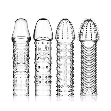 Paquete de 4 condones de silicona transparentes reutilizables para estimulación intensiva, para alargamiento del pene y mejora de la erección