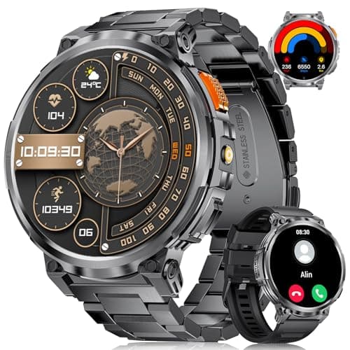 Reloj Inteligente Hombre-1.85'' Grande Pantalla /730 mAh Batería,Smartwatch Hombres con LED Linterna/120+ Modos Deporte,IP68 Impermeable,24/7 Frecuencia Cardíaca,Monitor de Sueño para Android iOS