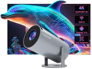 Gris Mini proyector portátil Auto Keystone, proyector Inteligente 4K/ 200 ANSI con WiFi 6, BT 5.0, Pantalla de 130 Pulgadas, Giro de 180 Grados, Sistema operativo Android Integrado 11.0