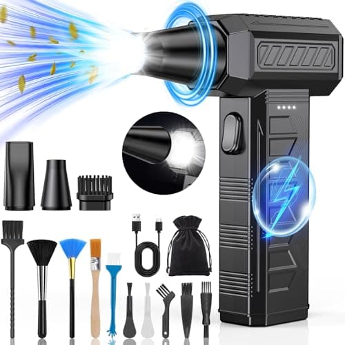 maxtachi Soplador de Aire con luz LED, 3 Velocidades 150000 RPM Eléctrico Aire Comprimido, Soplador de Polvo con batería 6000mAh, Carga Rápida Tipo C, Air Duster para Limpieza PC, Sofá, Teclado, Coche