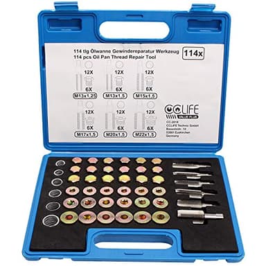CCLIFE 114 piezas Juego de Reparacion de rosca Carter Reparacion Tornillo Carter Aceite Kit de Reparacion de Carter M13-M22